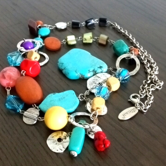 NWT Bocar. Silver Tone . Mix Materials Colorful Long Necklace. - Picture 9 of 14